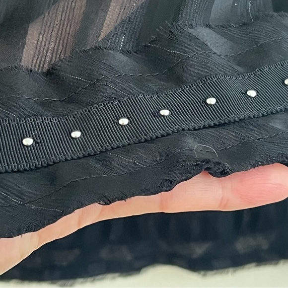 Zara Z1995 DENIM Black Striped Top Small See Through Embellishment Jewel Career - Picture 6 of 13